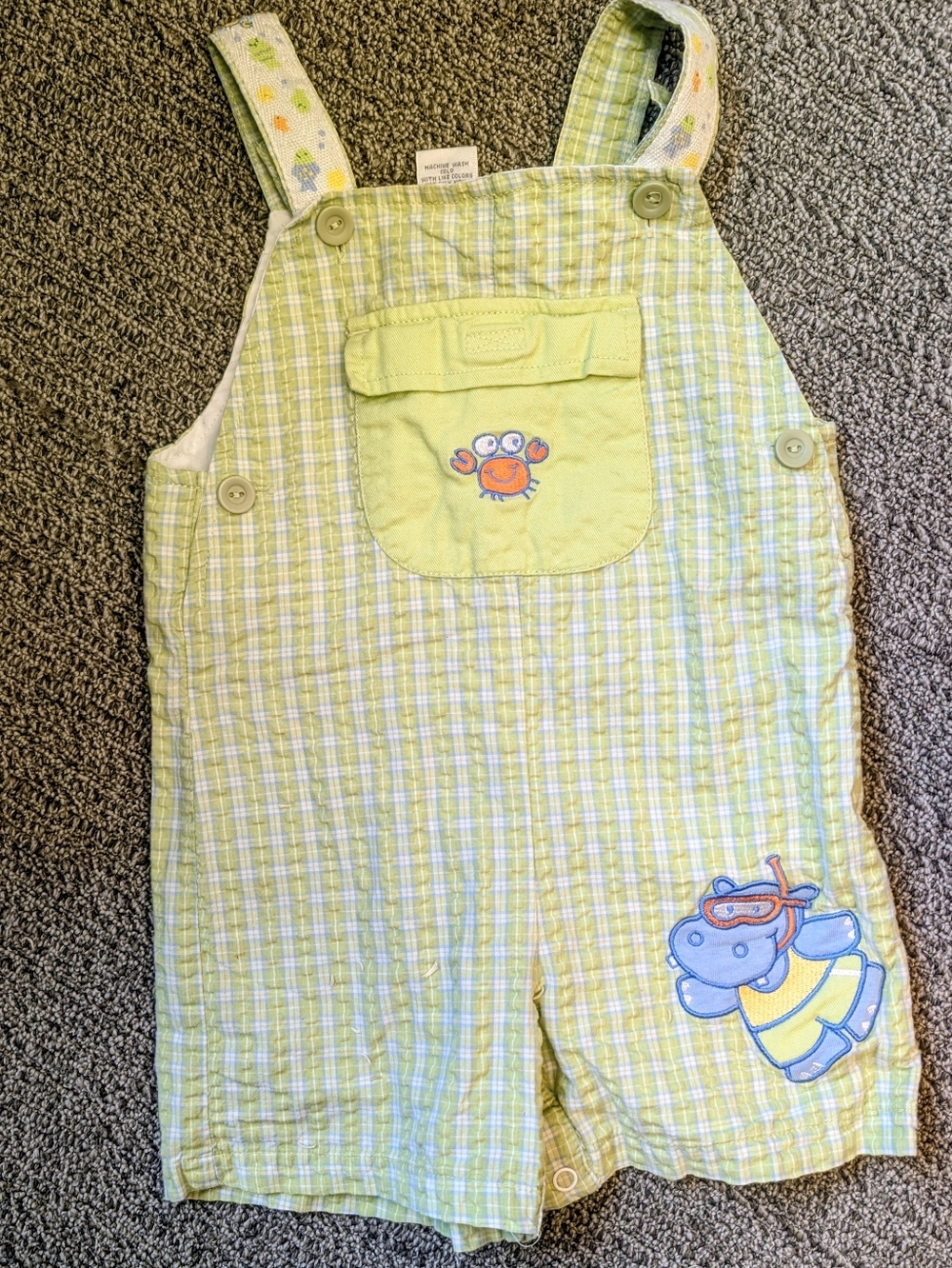Vintage Starting Out 24M Seersucker Embroidered Applique Shortalls 100% Cotton